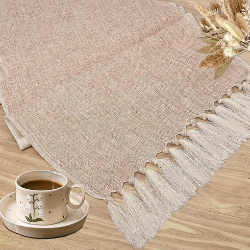 48 Inches (55" yuboo Boho Table Runner - Neutral Coffee Table Runner for Living Room, Spring Mothers Day Decor, Small