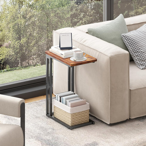 Yusong C Shaped End Table - Slide Under Sofa Couch Bed, Small Table for Small Spaces, Skinny Overbed, Coffee Drink