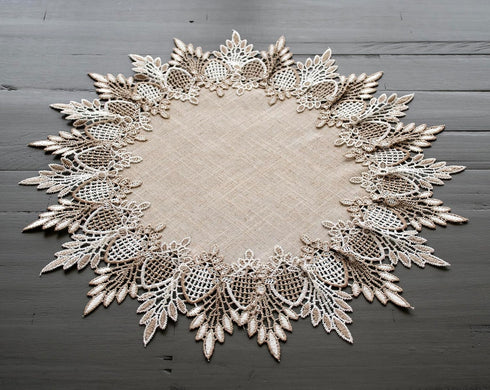 Lace Doily Round Table Topper Scarf Place Mat (16 inch) – Neutral Earth Tones Doily