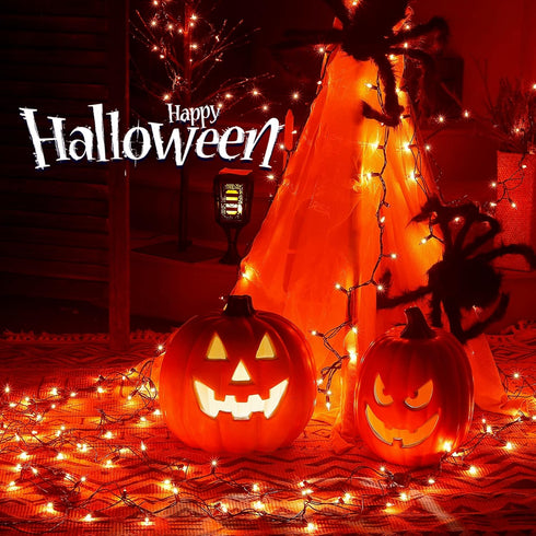 2PACK 13ft 50 String,120V Decor(2pcs) Hopolon Orange Halloween Lights, Orange Lights Fall String Light, Plug in Green