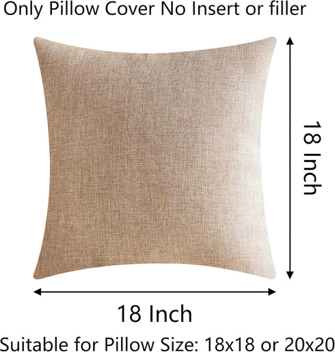 Demetex 18x18 Linen Pillow Covers, Beige Farmhouse Square Decorative Accent Throw Pillows, Set of 2