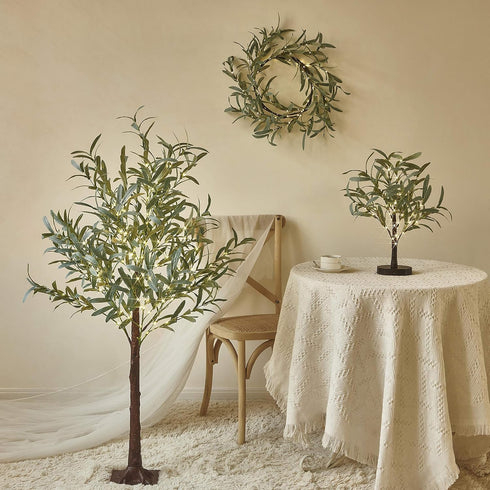6FT 96 Hairui Lighted Artificial Olive Garland LED Fairy Lights Battery Operated, Faux Vine Lights with Timer