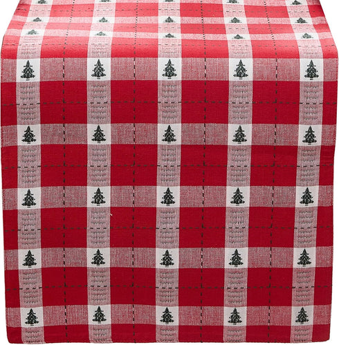 Elrene Home Fashions Sherwood Tree Dobby Christmas/Holiday Cotton Dining Table or Console