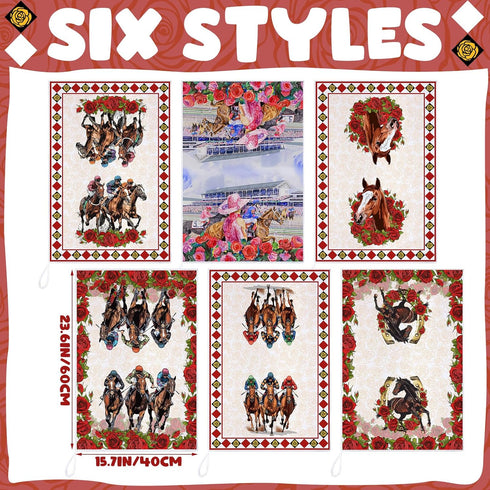 Geyoga 6 Summer 16 24 Inch Pieces Derby Kitchen Towels Horse Racing Rose Dish Hand Towel Absorbent Tea Washcloth