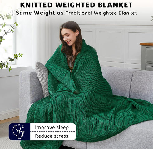 50"x60" 7lbs L'AGRATY Knitted Weighted Blanket - Cooling Chunky Knit Heavy Blanket for Adults Braided Crochet Throw