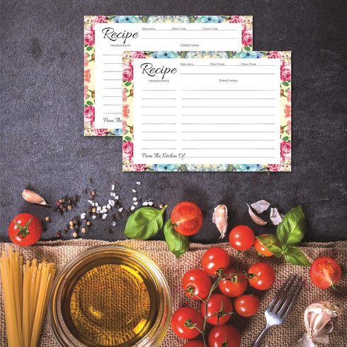 Pioneer Woman Style Floral Recipe Cards: 100 Pcs Flower Recipe Cards, Perfect for Bridal Shower