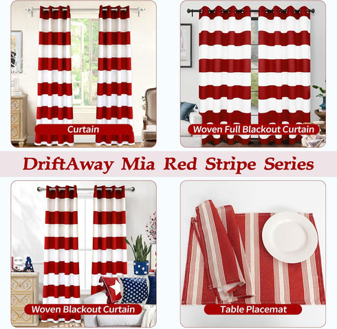 Grommet 4th DriftAway Red Striped Room Darkening Curtains Patriotic Horizontal Stripe Classic Drapes for Bedroom Living
