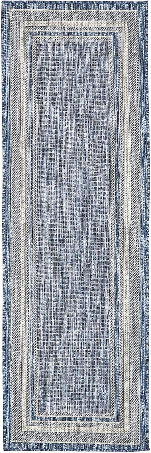Unique Loom Outdoor Border Collection Area Rug - Soft Border (2' x 6' 1" Runner, Blue/ Ivory) by Unique Loom