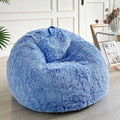LIFEREVO Fluffy Faux Fur Bean Bag Chair Cover Blue (No Filler), Ultra-Soft