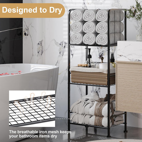 Free Standing 3-Tier Towel Rack - U-Shaped Detachable Dividers, Durable Metal Holder for Bathroom