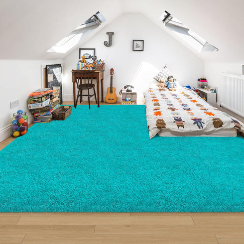 Big Blue Fluffy Rug Shaggy Area Rug,Large Area Rugs for Boys Bedroom