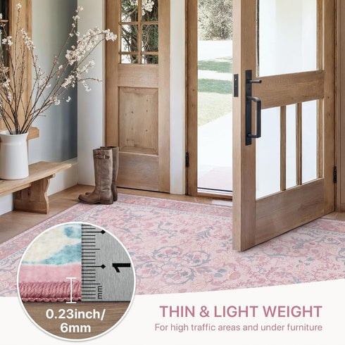 5x7 Pink Area Rug Washable Rugs Floral Vintage Tumble Carpet for Living Room Bedroom Nursery Room Playroom Dining Room