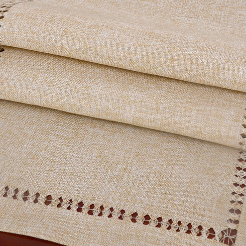 Grelucgo Large Handmade Hemstitch Beige Table Runner, Rectangular 14 by 108 Inch