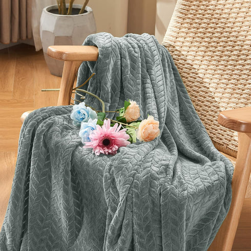 Grey Leaves Pattern Throw Blanket by inhand, Super Soft Flannel Cozy Lightweight for Couch, 50 x 60 Inches