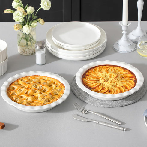 MALACASA 9 Inch Ceramic Pie Pan for Baking, 40 OZ Round Pie Dish, Non Stick Deep Dish for Quiche, Apple Pies