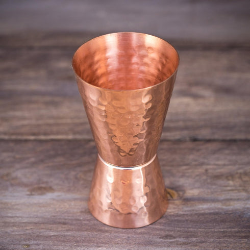 Copper Jigger, Double 1oz/2oz Measuring Jigger for Cocktail Mixing, Solid Hammered Copper to Prevent Tarnish