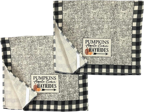 Serafina Home Farmhouse Black White Check Kitchen Towels and Pot Holder Set, Country Pumpkin Apple Cider Invitation