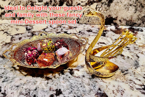 Swan Spoon Set, 7 PCS Mediterranean Mini Spoon Cutlery with Holder, Exotic Luxury Flatware, Gold
