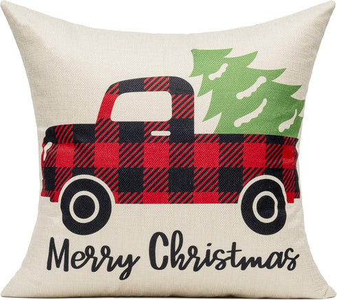 VAKADO Farmhouse Christmas Throw Pillow Covers - 20x20 Set of Buffalo Check Red Deer Plaids for Winter Decor