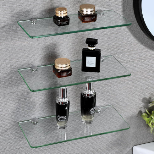 12Inch Set 3, SAYAYO Glass Floating Shelves for Wall, Tempered Glass Shelves for Bathroom, Living Room, Bedroom