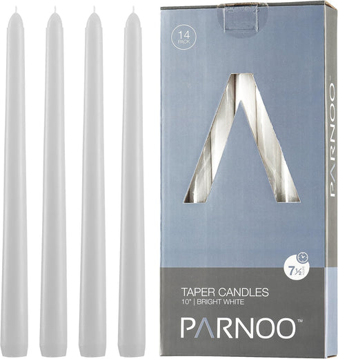 White Taper Candles - Set of 14 Dripless 10 inch Tall, 3/4 inch Thick - 7.5 Hour Clean Burning