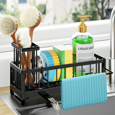 HapiRm Sponge Holder for Kitchen Sink - Self-draining Sink Caddy with Brush
