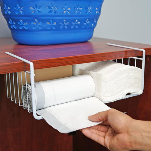 Southern Homewares 15-Inch White Wire Under-Cabinet Hanging Basket Shelf Organizer for Kitchen, Pantry, Bathroom