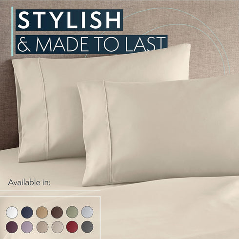 HC Collection Pillow Cases Standard/Queen Size Set of 2 - Microfiber, Extra Soft, Cream