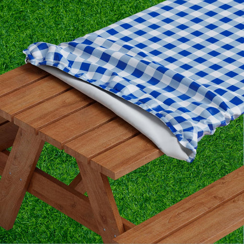 Sorfey Vinyl Picnic Table Fitted Tablecloth Cover, Checkered Design, 28 x 72 Inch, Blue