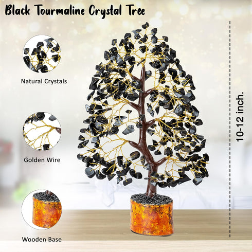 Black Tourmaline Gemstone Tree of Life - Handmade Chakra Tree for Positive Energy, Feng Shui Decor, Good Luck Gift