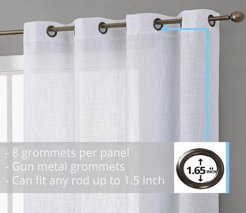 HLC.ME Abbey Faux Linen Textured Semi Sheer Privacy Sun Light Filtering Grommet Curtains for Bedroom & Living Room, 2