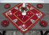 Embroidered Christmas Holiday Santa Claus and Christmas Trees Doily Table Topper, 33 Inches Square, Red