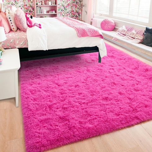 ISEAU Fluffy Rug Carpets, Soft Shaggy Area Rugs for Kids Room, Comfy Cute Nursery Mat, 3ft x 5ft, Hot Pink