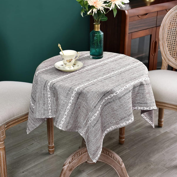 NEWISHER Rustic Farmhouse Embroidered Small Square Tablecloth Jacquard Striped Table Cloth Linen