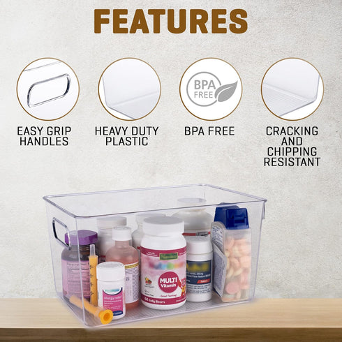 Clear Plastic Storage Bins, Pantry Organizers and Storage Containers for Kitchen, Bathroom, Freezer, Refrigerator