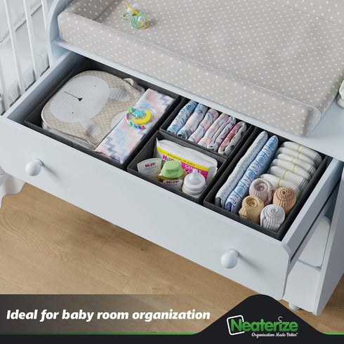 Drawer Organizer Clothes Set of 12 Grey - Dresser Organizer for Nursery, Bedroom, Closet