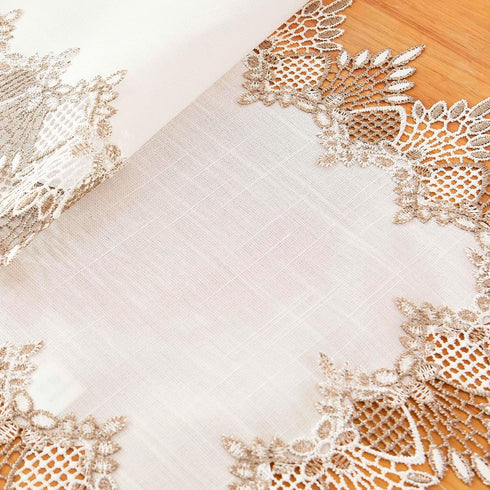 14x20 Set 2, (Set 2, White Linen Placemats of Neutral Earth Tones Beige Lace Coffee Table Topper Dresser Scarf Place
