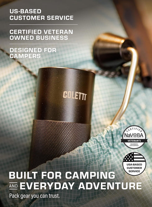 COLETTI Crag Manual Coffee Grinder — CNC Hand Coffee Grinder for Camping, Hiking & Adventure — Travel Coffee Grinder