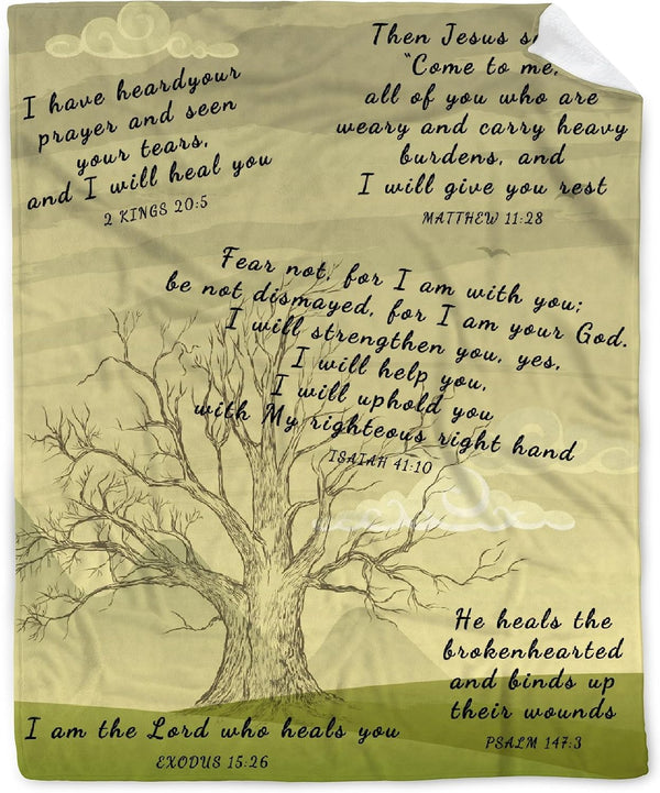 AMITAYUS Tree Healing Scripture Bible Verse Fleece Throw Sympathy Prayer Blanket Religious