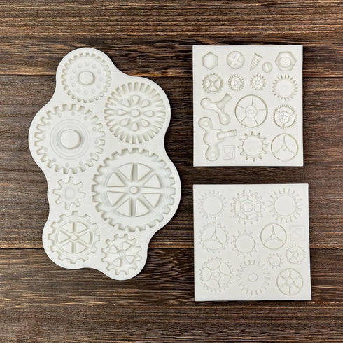 3 Pieces Steampunk Style Fondant Molds, Gear, Clock Wheel, Cogs, Sugar Craft, Cake Decorating, Epoxy Resin Silicone,