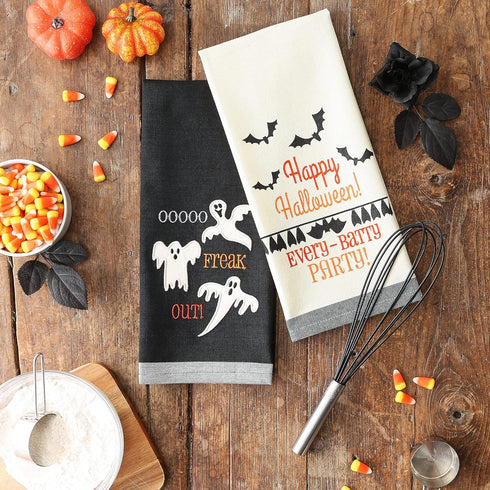 DII Spooky Kitchen Towel Collection - Halloween Décor Printed Dishtowel Set, 18x28, Bats & Ghosts