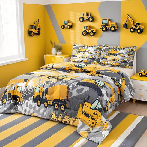 Set Sets Set Set Set 1 Feelyou Kids Construction Comforter Twin Bedding for Boys Toddler Children Cartoon Cars