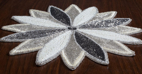 Silver 13" Beaded Charger, Elegant Dining Table Mat for Holidays and Special Occasions