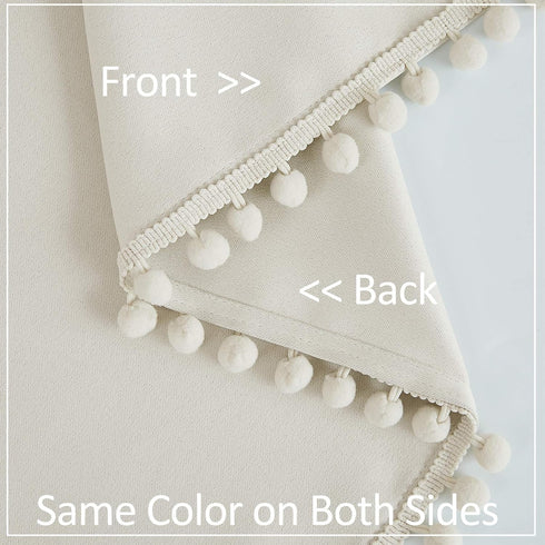 Treatmentex Pompom Window Curtain Panels, Natural 45" Long Ivory Curtain Drapes for Small Windows
