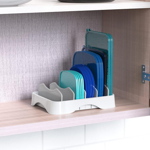 Simple Houseware Adjustable Dividers Food Container Lid Organizer, 10''x8'', White Storage
