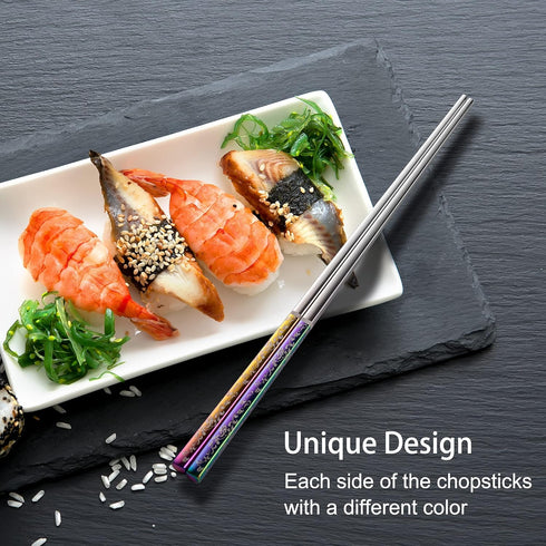 Metal Chopsticks - Reusable Dazzling Rainbow Stainless Steel, Non-slip, Dishwasher Safe, Eco-friendly, 2 Pairs Gift Set