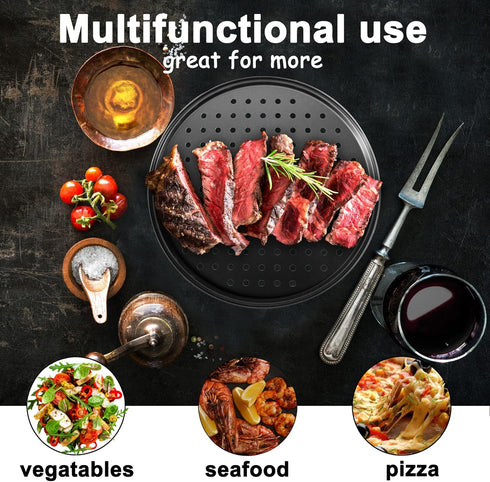 Pizza Steel Pan for Oven, 12 Inch Nonstick Round Pizza Baking Sheet, Perforated Carbon Steel Pizza Bakeware