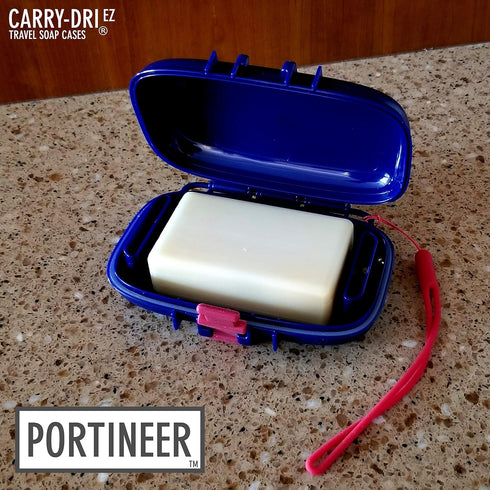 Carry-Dri EZ Travel Bar Soap Container & Dish - Durable Leakproof Soap Holder with Patented Air Vents, Blue-Red