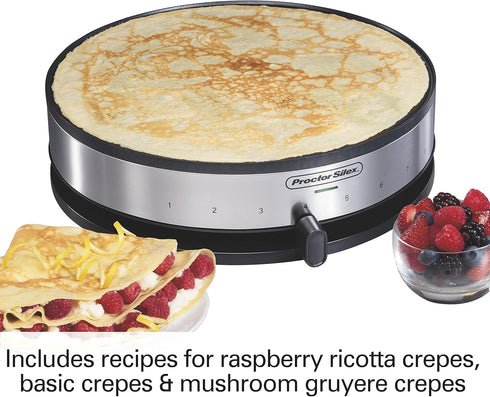 Proctor Silex Electric Crepe Maker with 13” Nonstick Griddle, Stainless Steel