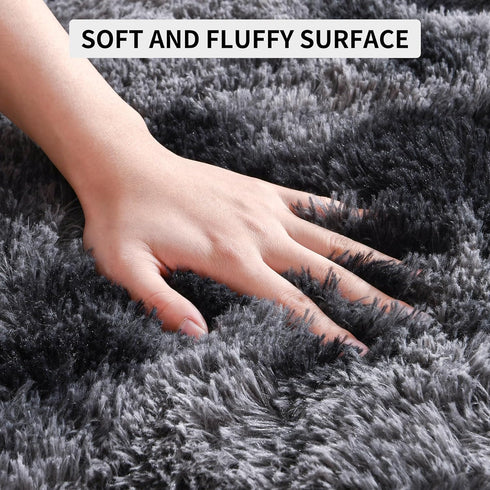 Tepook Soft Fluffy Area Rug, Modern Shaggy 3x5 Fuzzy Rug for Bedroom, Non-Slip Dark Grey Indoor Nursery Decor